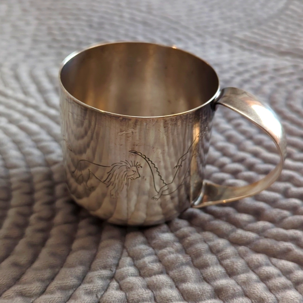 Silver plated Christening Cup Features Zoo Animals